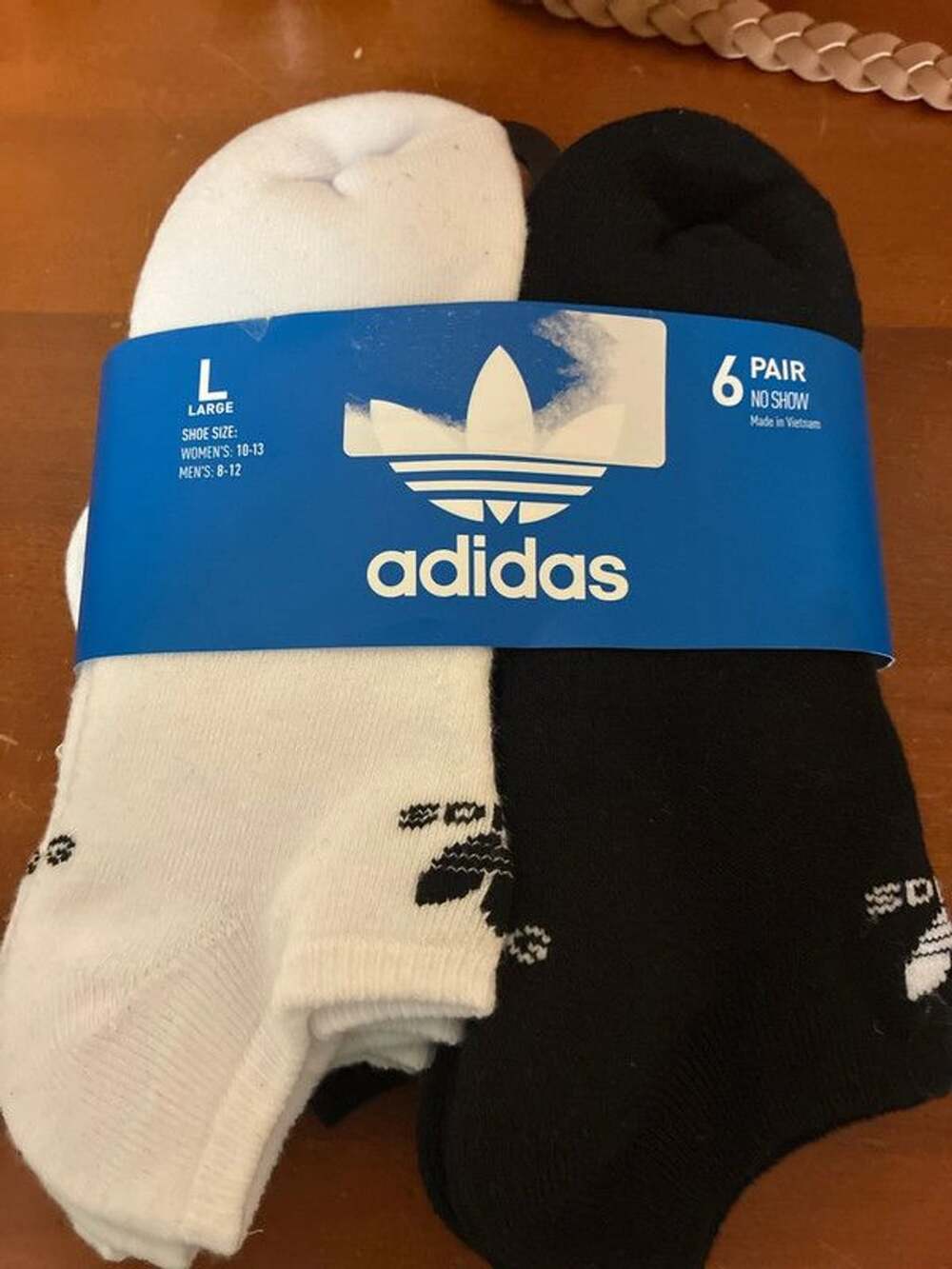 New Adidas no show crew socks black white 6 pk large m 8-12 w 10-13